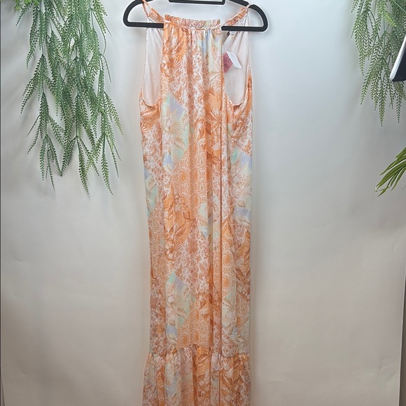 LOFT Dresses & Skirts - LOFT Orange and White Ruffled Tiered Halter Maxi Dress